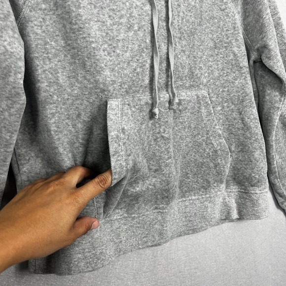 J.Crew Pullover Hoodie XS Gray Velvet Long Sleeve Pockets Relaxed Velour - Picture 5 of 9